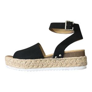 Soda Topic Open Toe Buckle Ankle Strap Espadrilles Platform Wedge Casual Sandal